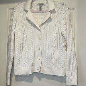 Vintage Cream Collared Button-Front Chunky Knit Cardigan